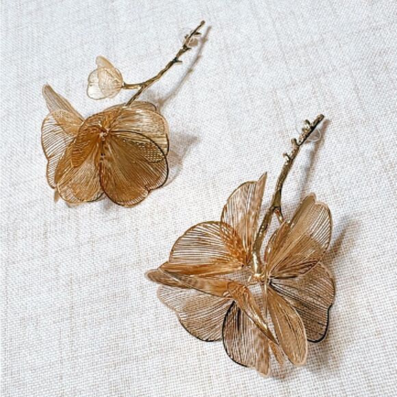 Gold flower dangle earrings N600 - Picture 3 of 5